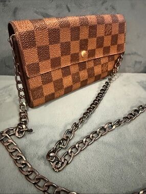 Classic Brown Checkered Crossbody Clutch